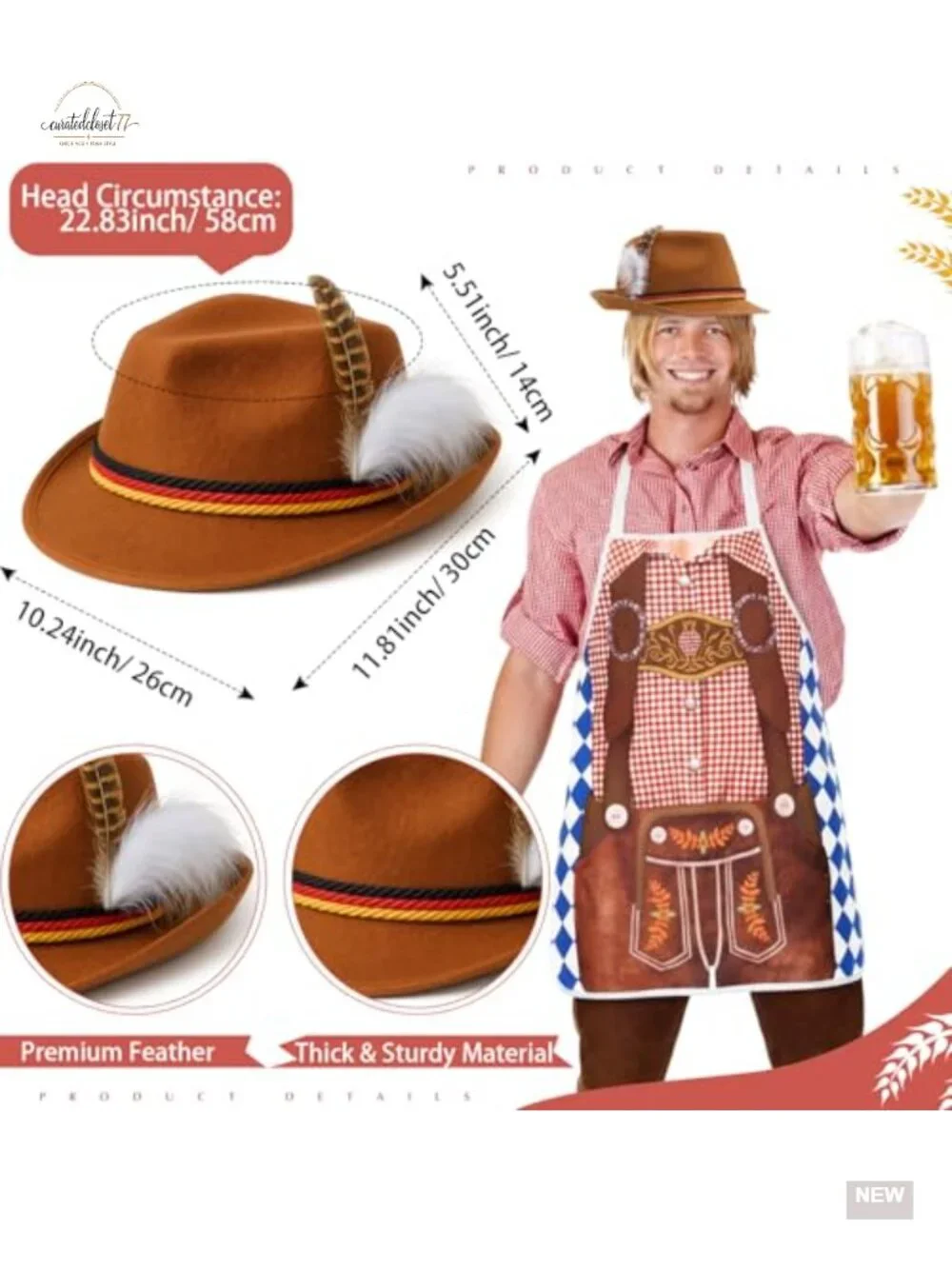 Oktoberfest Couple Aprons Hat Wig 4 Piece Set German Costume